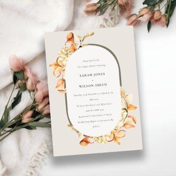 Rustic Pumpkin Arch Floral Couples Shower Invite Front View