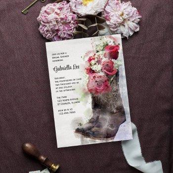 rustic rose cowboy boots watercolor bridal shower  invitation