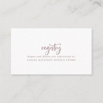 rustic rose gold script gift registry enclosure card