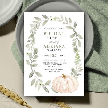rustic sage greenery white pumpkin bridal shower invitation