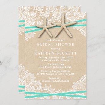 rustic starfish beach bridal shower invitations