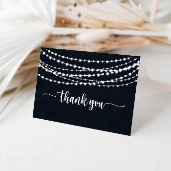 Rustic String Lights Folded Wedding Thank You Card Front View