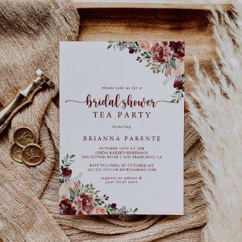 Rustic Summer Floral Bridal Shower Tea Party  Invitation Front View