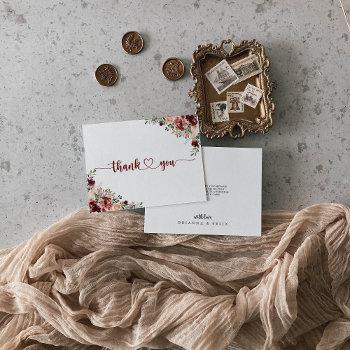 rustic summer floral calligraphy flat wedding  thank you card