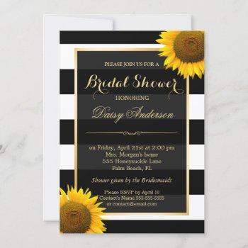 rustic sunflower black white stripes bridal shower invitation