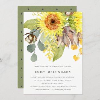 rustic sunflower eucalyptus floral bridal shower invitation