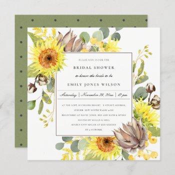 rustic sunflower eucalyptus floral bridal shower invitation