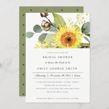 rustic sunflower eucalyptus floral bridal shower invitation