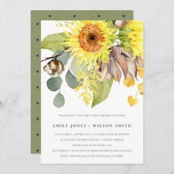 rustic sunflower eucalyptus floral couples shower invitation