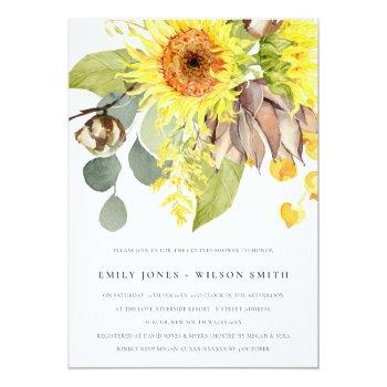 Rustic Sunflower Eucalyptus Floral Couples Shower Invitation Front View