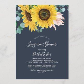 rustic sunflower eucalyptus | navy lingerie shower invitation