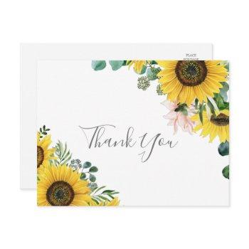 rustic sunflower eucalyptus thank you postcard