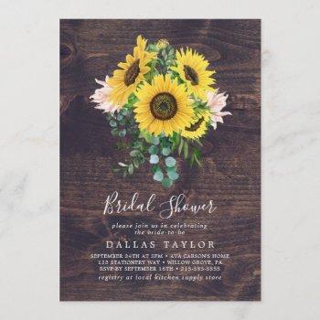 rustic sunflower eucalyptus | wood bridal shower invitation