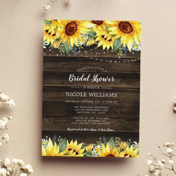 rustic sunflower string lights bridal shower invitation