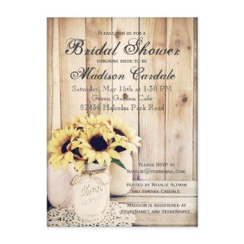 rustic sunflowers mason jar bridal shower invites