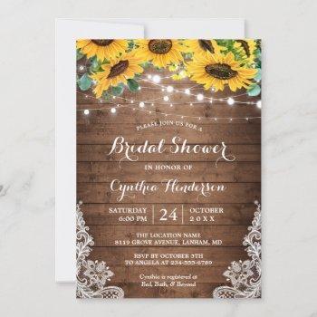 rustic sunflowers string lights lace bridal shower invitation