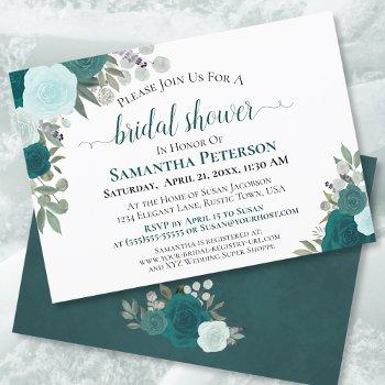 rustic teal watercolor floral chic bridal shower invitation