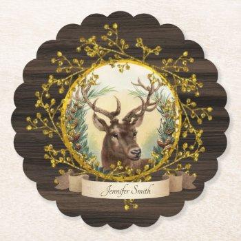 rustic vintage christmas stag party personalized paper coaster