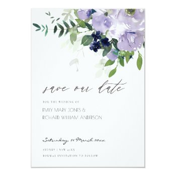 Rustic Violet Purple Floral Leafy Save The Date Postcard Front View