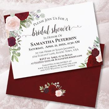 rustic watercolor burgundy floral bridal shower invitation