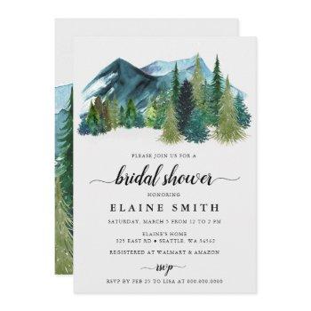 rustic watercolor mountains pine bridal shower invitation
