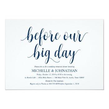 Rustic Wedding Rehearsal Dinner, Navy Blue Invitation Front View