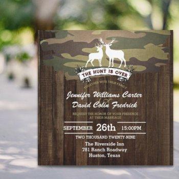 rustic western the hunt is over camouflage wedding invitation