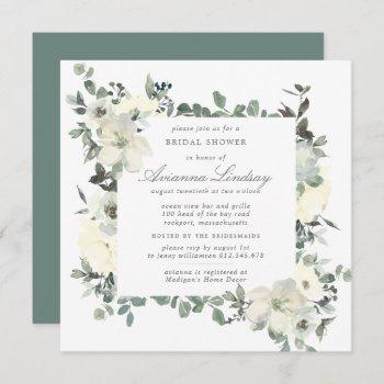 rustic white floral botanical bridal shower invitation