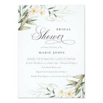 Rustic White Greenery Floral Bridal Shower Invite Front View