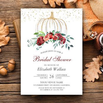 rustic white pumpkin burgundy floral bridal shower invitation