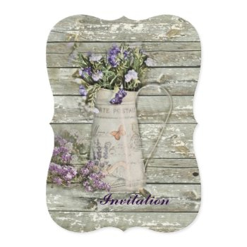 rustic whitewashed wood farmhouse lavender invitation