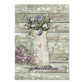 Rustic Whitewashed Wood Farmhouse Lavender Invitation Front View