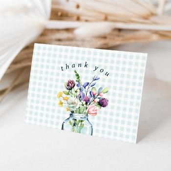 Rustic Wildflower Mason Jar Baby Boy Shower Thank You Card Front View