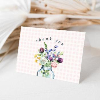 Rustic Wildflower Mason Jar Bridal Shower Thank You Card Front View