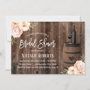 rustic wine barrel vintage floral bridal shower invitation