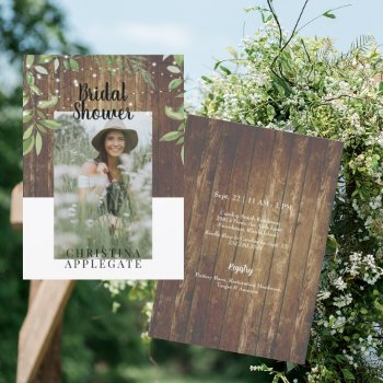 rustic wood bride photo bridal shower invitation