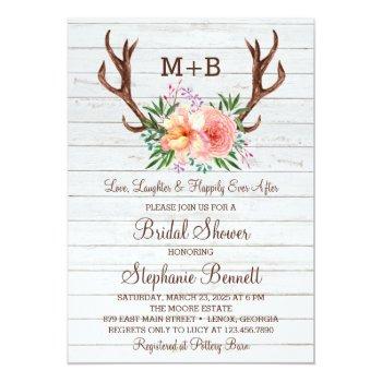 Rustic Wood Floral Antlers Front View