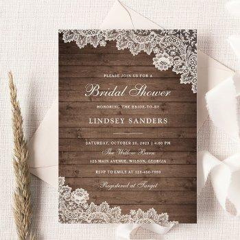 rustic wood floral lace bridal shower invitation