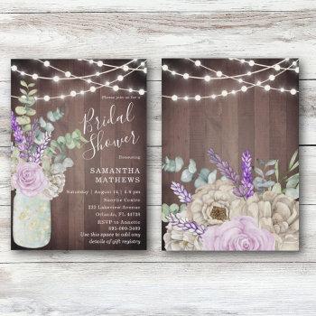 rustic wood mason jar string lights bridal shower invitation