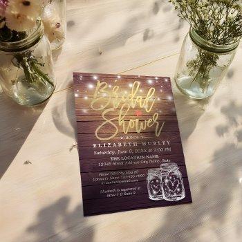 rustic wood mason jar string lights bridal shower invitation