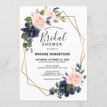 rustic wood navy blush geometric bridal shower invitation