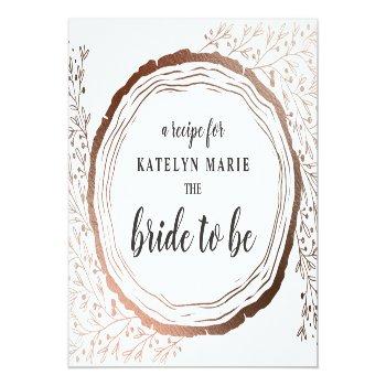 Rustic Wood Slice Copper Bride To Be Recipe Card Front View