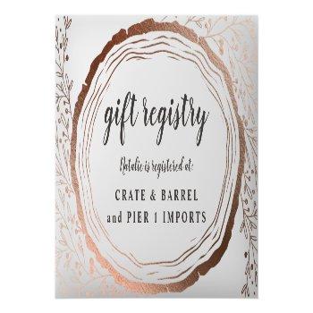 Rustic Wood Slice Copper Gift Registry Insert Card Front View