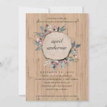 rustic wood slice floral brunch &  bubbly invite