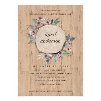 Rustic Wood Slice Floral Brunch &  Bubbly Invite Front View