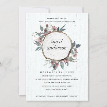 rustic wood slice pink floral bridal shower invite