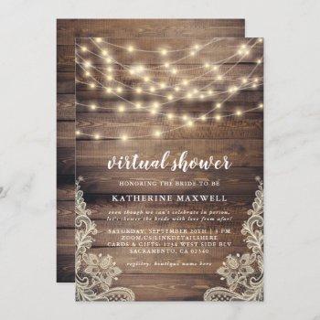 rustic wood, string lights & lace virtual shower invitation