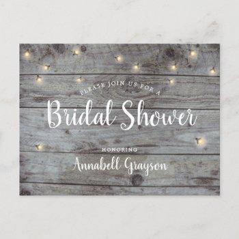 rustic wood texture fireflies bridal shower invitation postcard