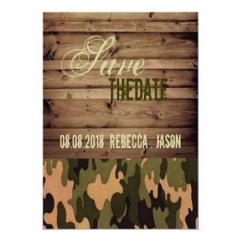 Rustic Wood Western Camo Wedding Save The Date Magnet Front View
