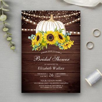 rustic wood white pumpkin sunflowers bridal shower invitation